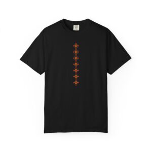 Tricou negru cu motiv tradițional românesc – coloană geometrică printată
