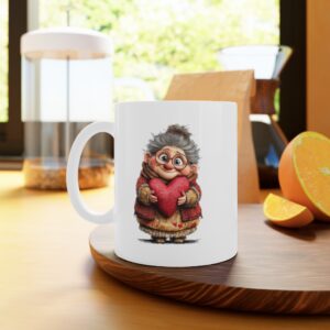 Cană personalizată cu grafică Bunica iubeste, simbol al iubirii pentru familie