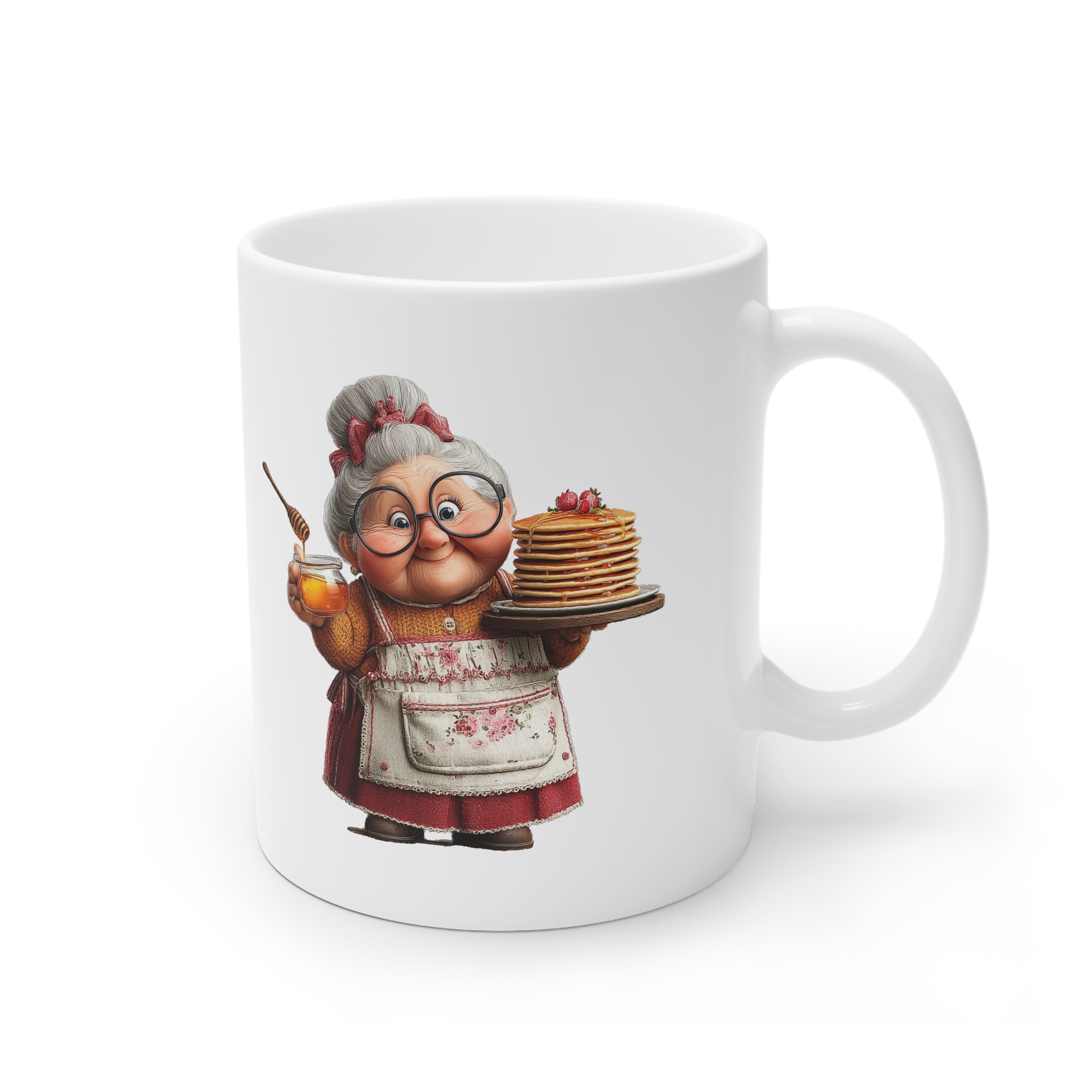 Cană personalizată cu grafică bunica face prăjituri și așteaptă nepoții, cadou emoțional pentru bunica