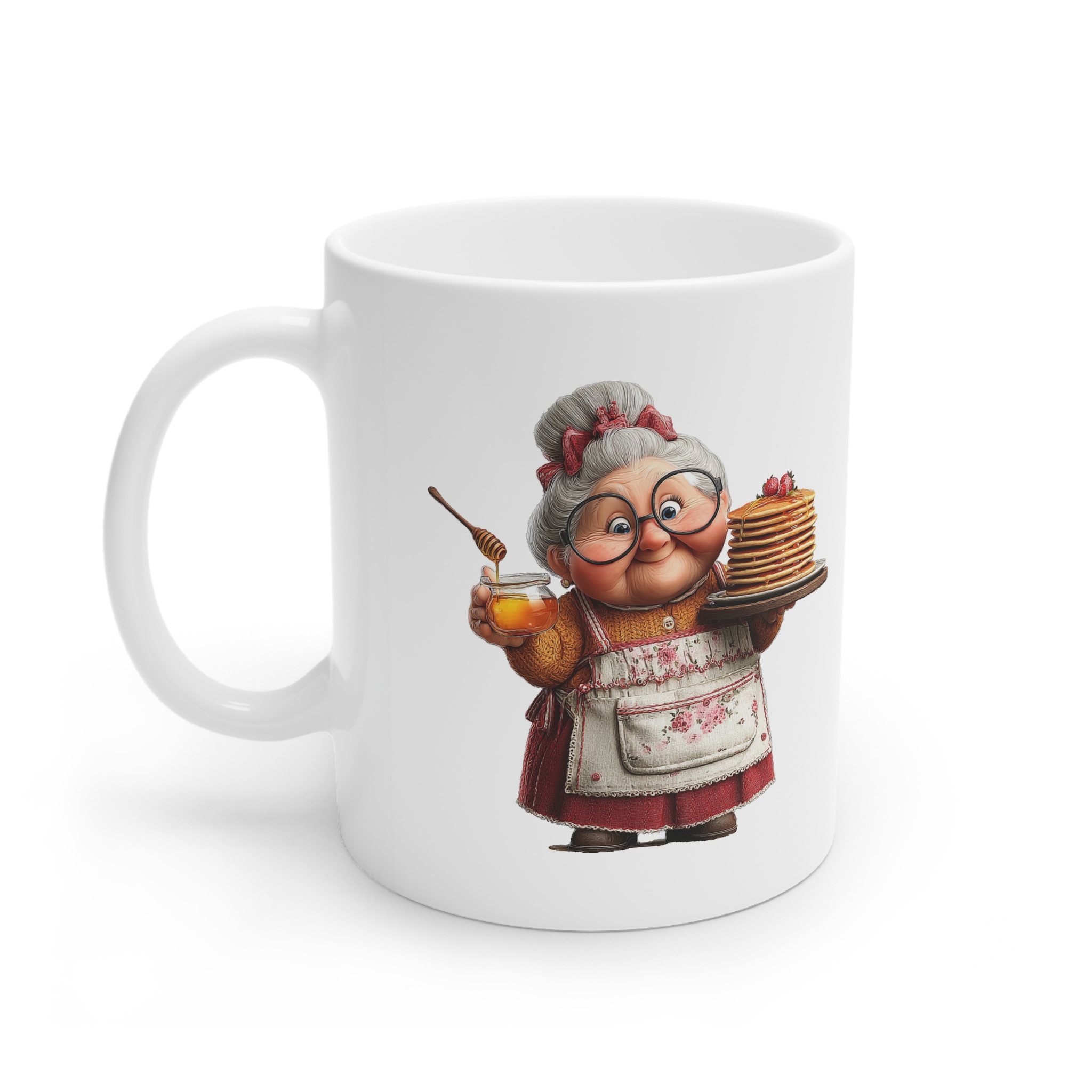 Cană personalizată cu grafică bunica face prăjituri și așteaptă nepoții, cadou emoțional pentru bunica
