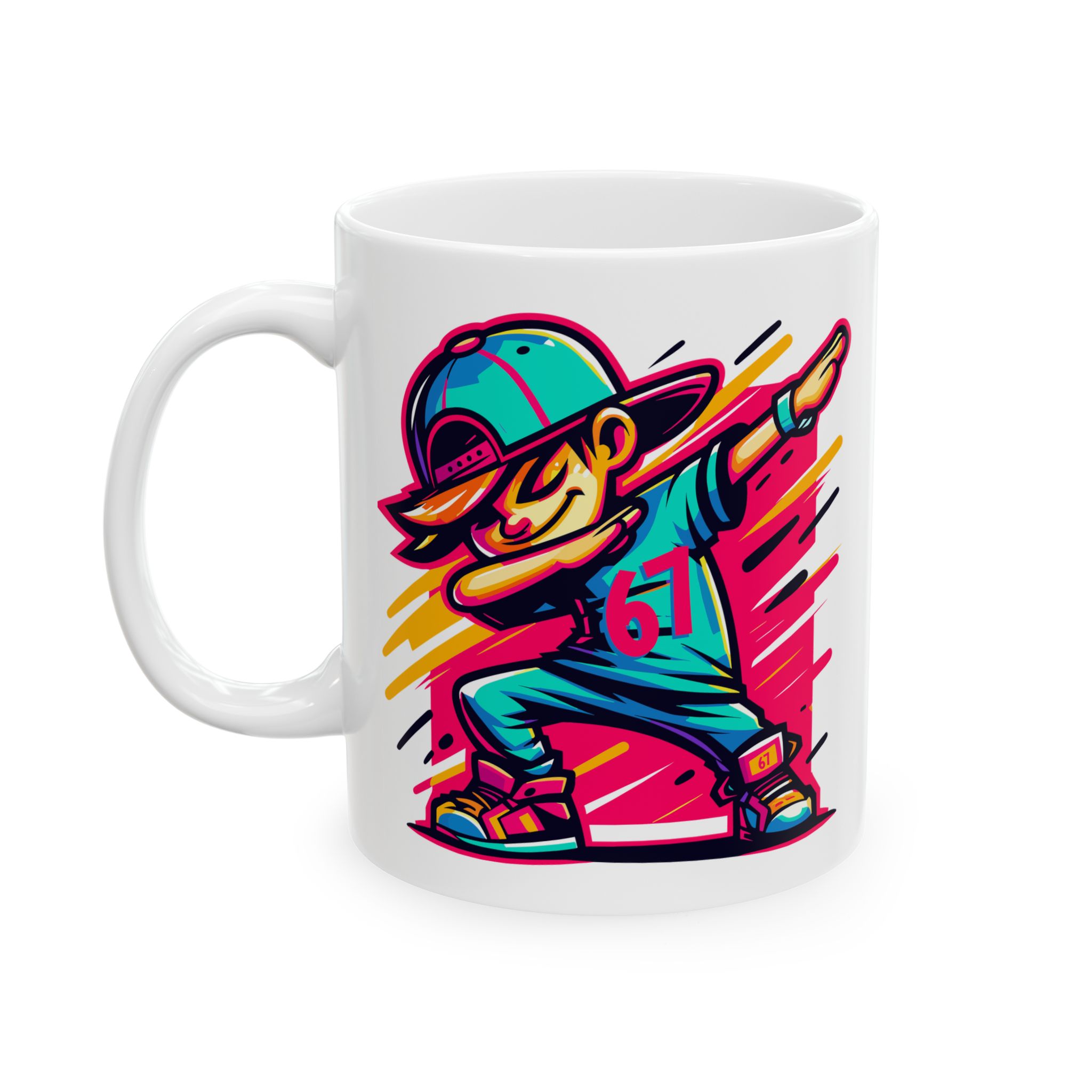 Cană „67 / Six Seven” cu băiat dab cool – design street Gen Z - imagine 2