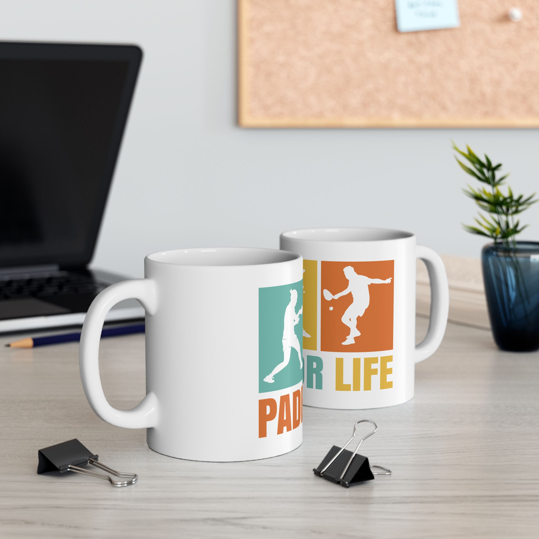 Cană personalizată padel „Padel is my cardio” cu linie puls și paletă de padel