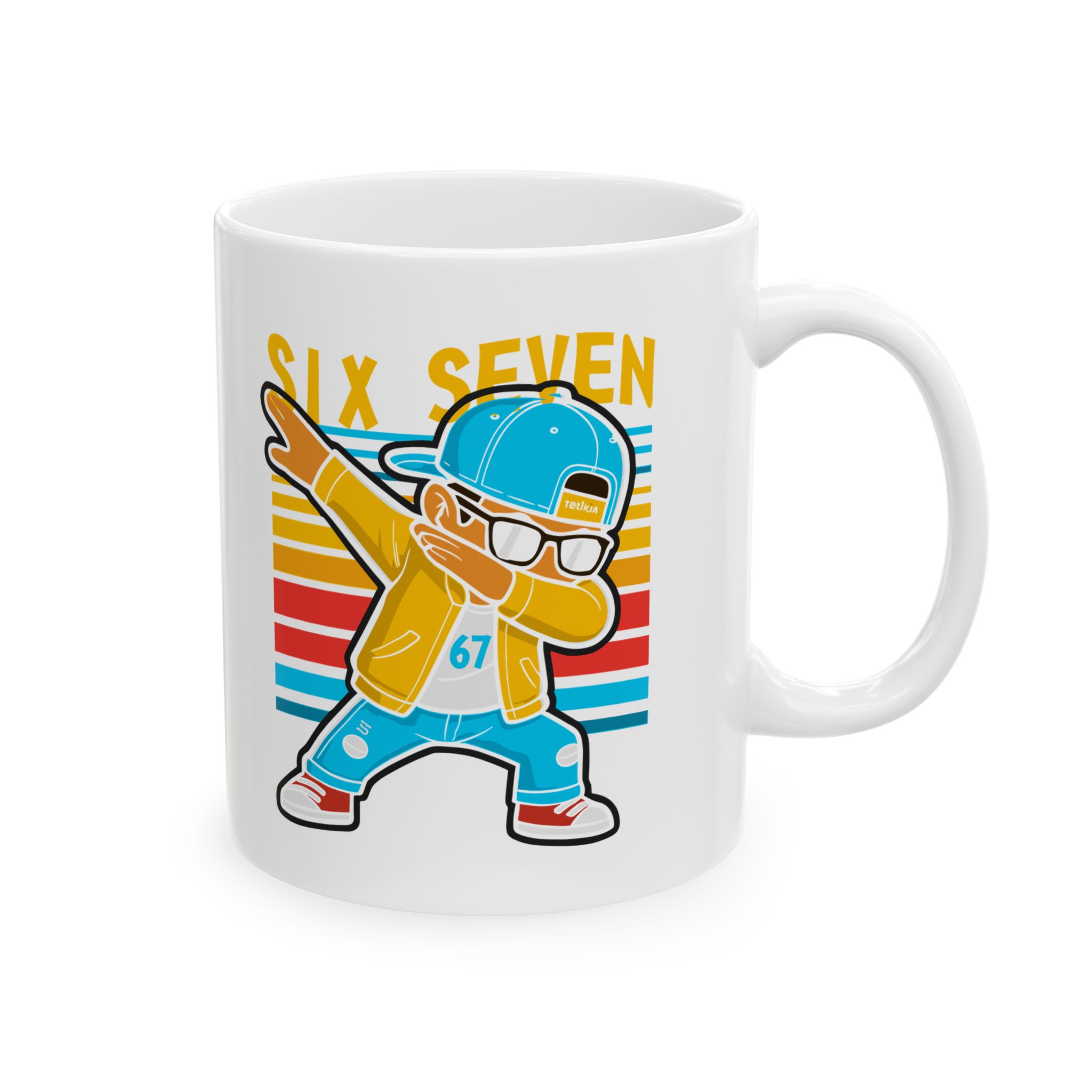 Cană „67 / Six Seven” cu băiat dab cool – design street viral Gen Z - imagine 3
