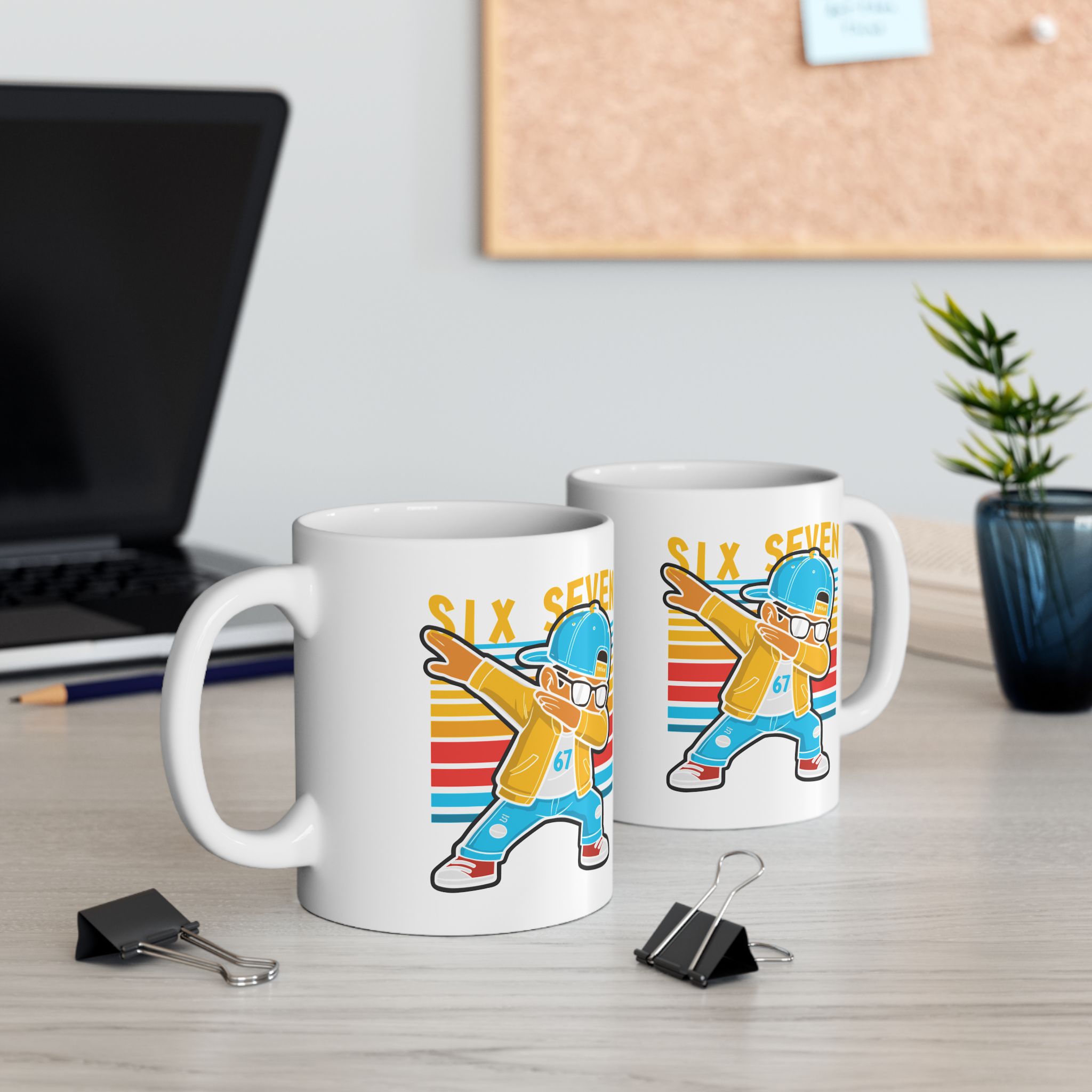 Cană ceramică cu băiat dab cool și mesaj 67 six seven, design street urban