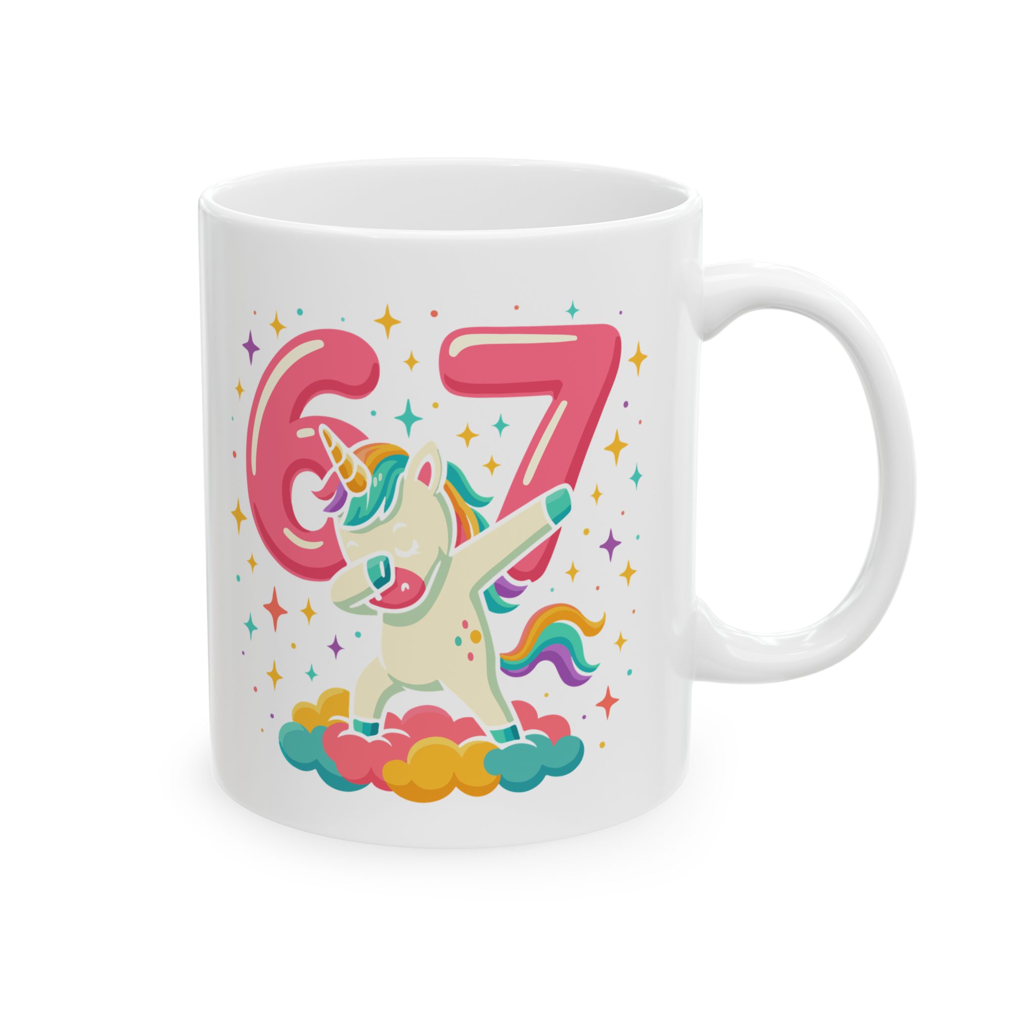 Cană 67 six seven cu design colorat, trend viral Gen Z