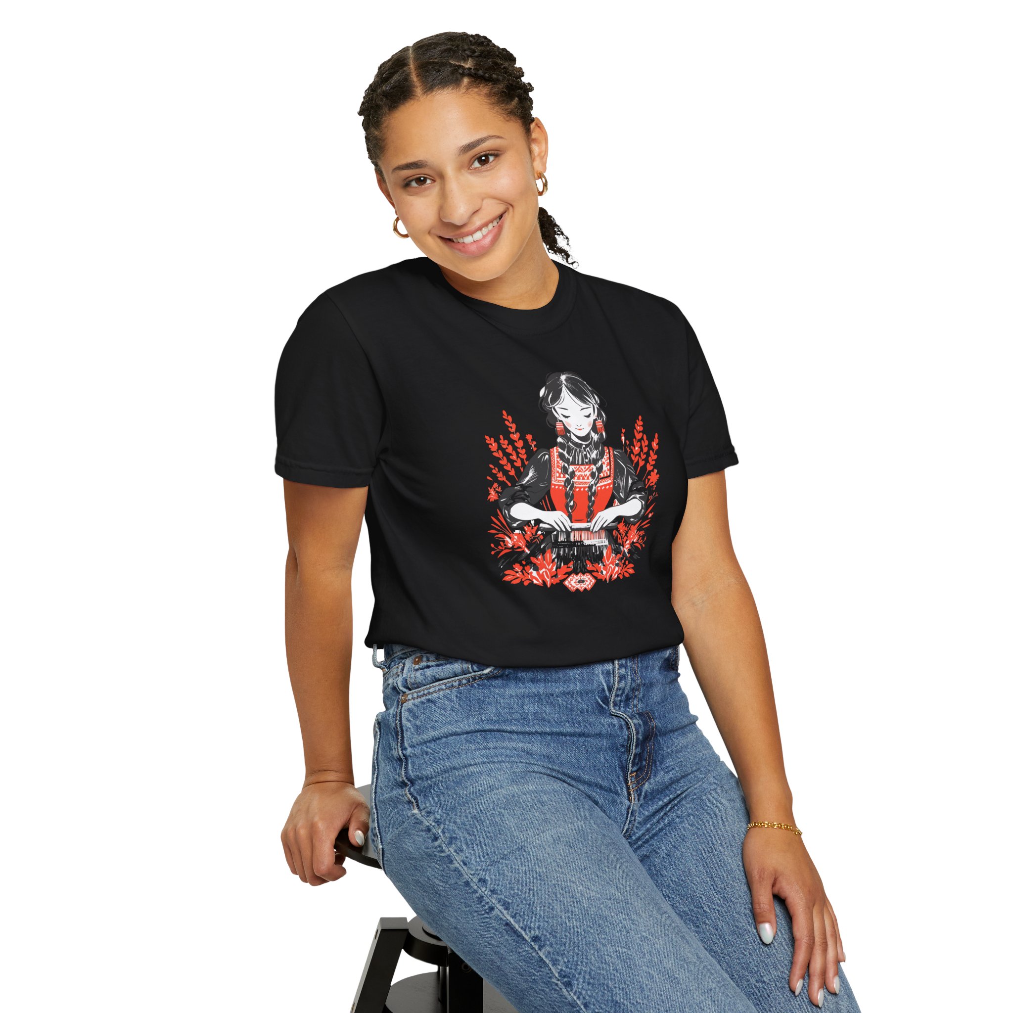 Tricouri Românești Rădăcini – Domnișorița – design minimalist, tricou damă, tricou bărbat, culoare alb, culoare negru, bumbac 100% - imagine 3