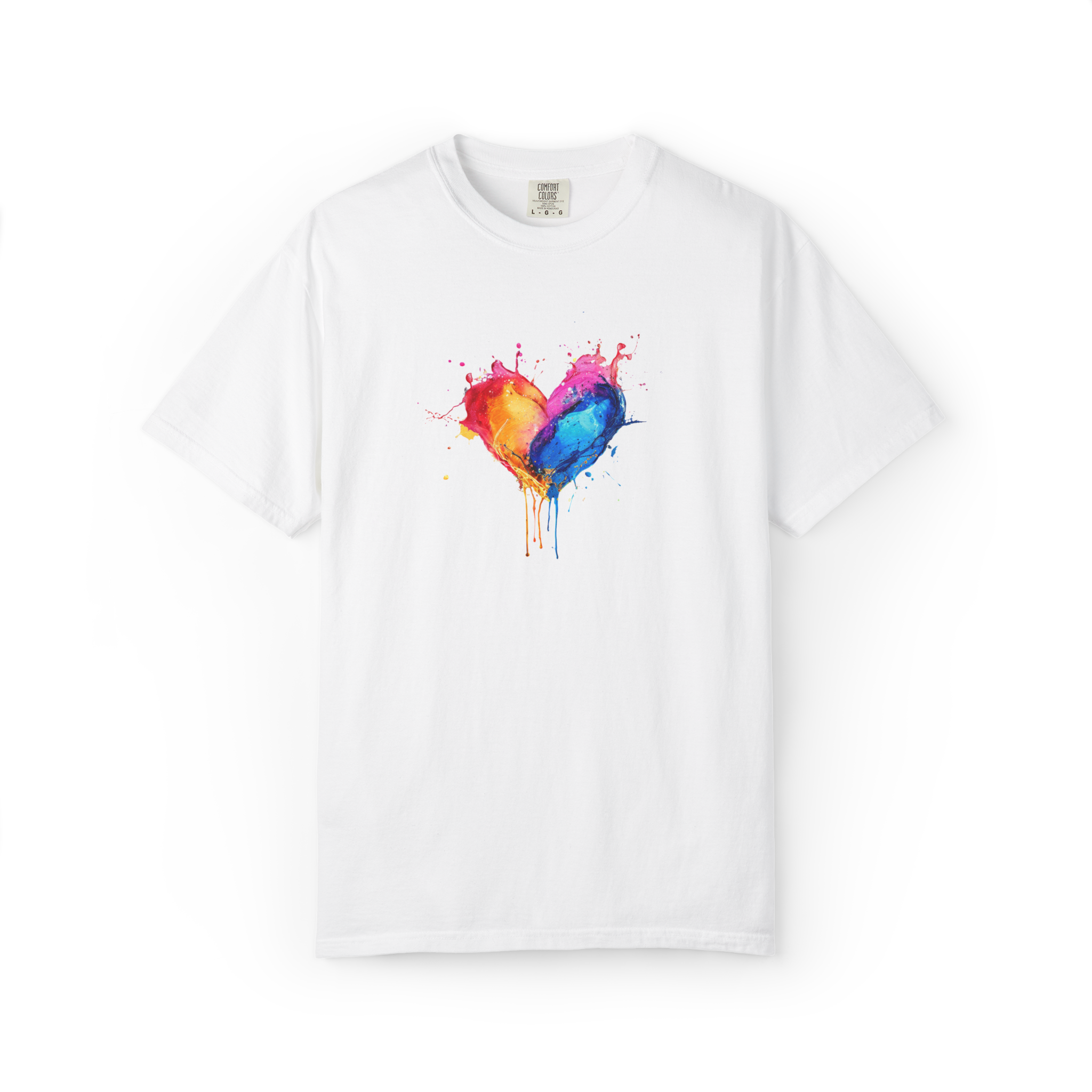 Tricou cu inimă colorată artistic – bumbac 100% alb sau negru, pentru copii și adulț