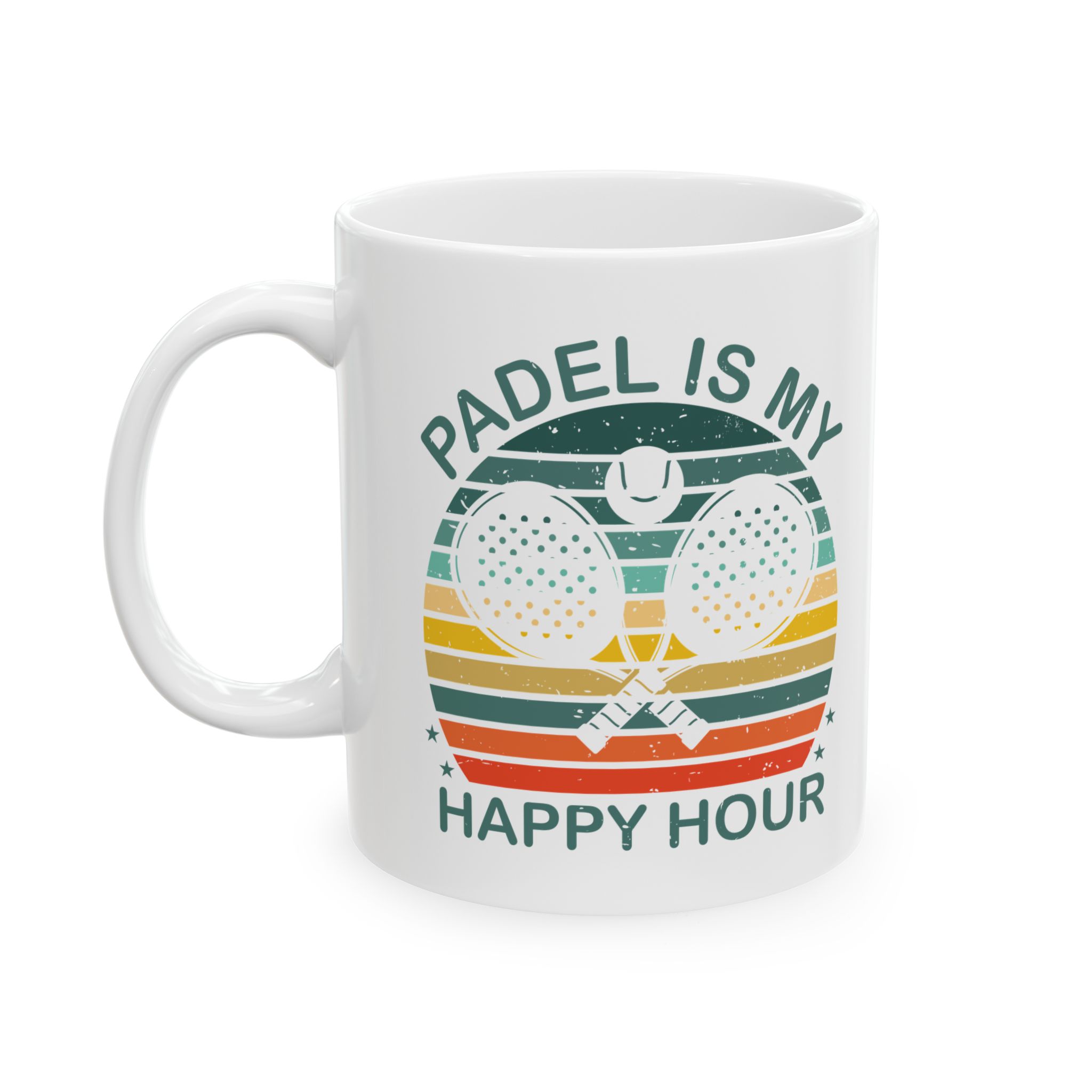 Cană padel „Happy Hour” personalizată, cană ceramică pentru pasionații de padel