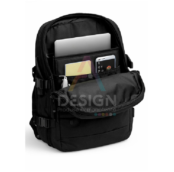 Rucsac multifuncțional Negru – compartiment laptop 17,3”, priză USB cu cablu micro USB, compartiment respirabil pentru pantofi, buzunar antifurt, curea pentru troller, capacitate 30 litrii - imagine 2
