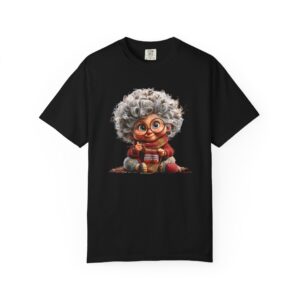 Tricou negru cu grafică bunică care croșetează, simbol al familiei și iubirii pentru bunici