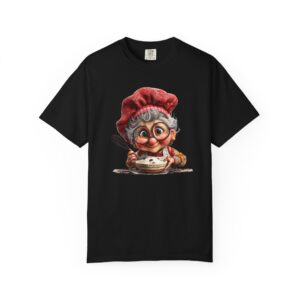 Tricou negru cu grafică Bunica face prajituri, simbol al familiei și iubirii pentru bunici