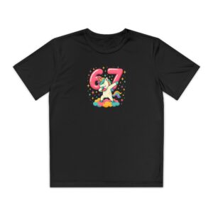 Tricou copii cu grafică 67 six seven și unicorn, design viral colorat