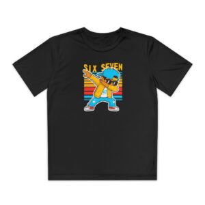 ricou negru cu băiat dab cool și text Six Seven 67, design urban negru
