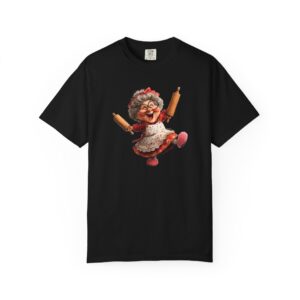 Tricou negru cu grafică Bunica in bucatarie, simbol al familiei și iubirii pentru bunici