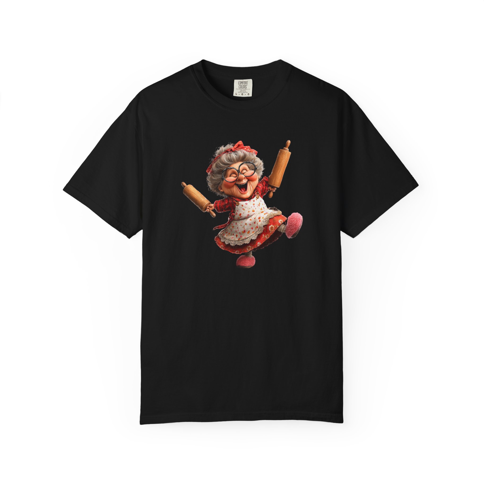 Tricou negru cu grafică Bunica in bucatarie, simbol al familiei și iubirii pentru bunici