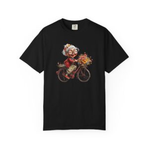 Tricou Bunica pe bicicletă, alb, negru, bumbac 100%, fete, baieti