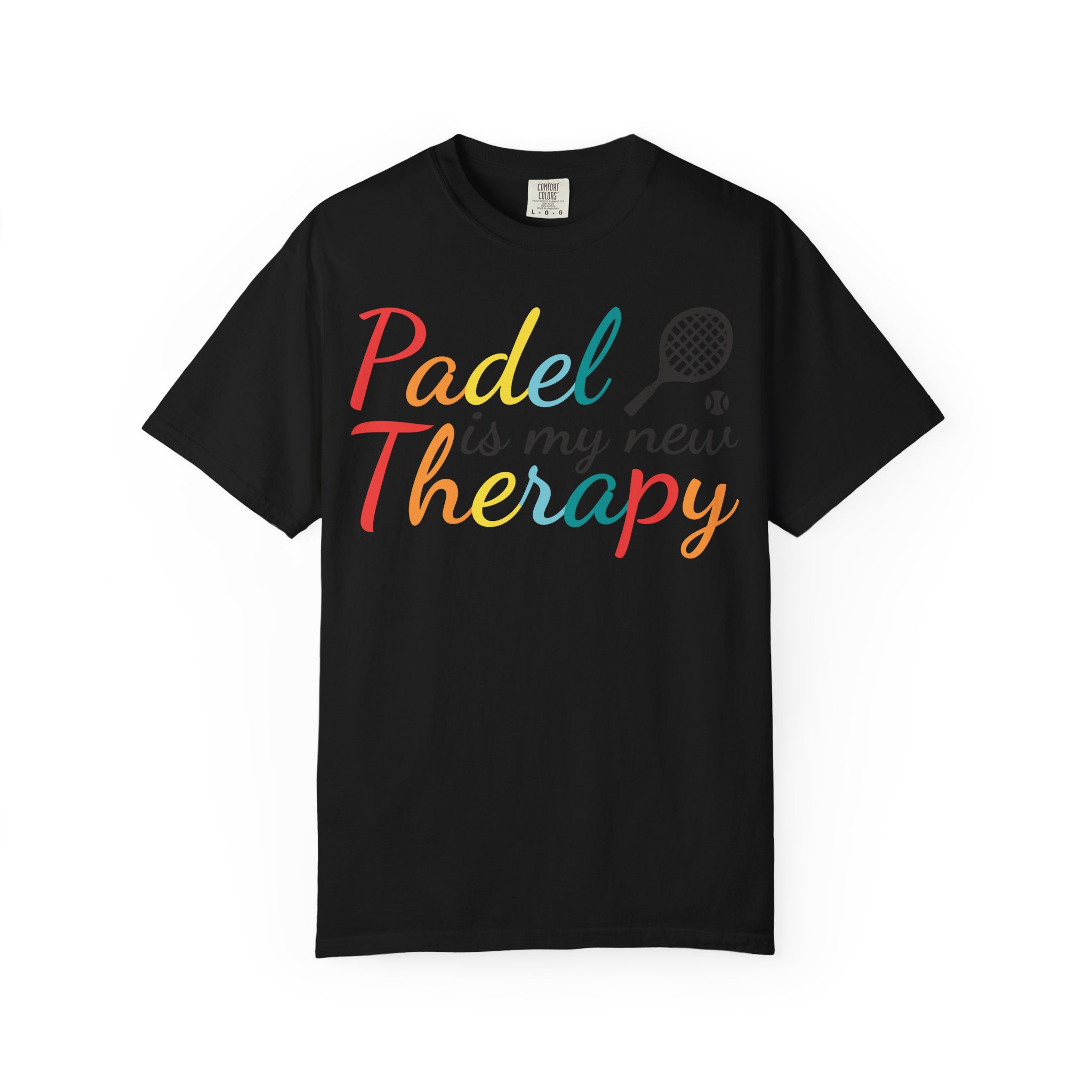 Tricou padel „Padel Therapy” personalizat, tricou din bumbac pentru pasionații de padel negru