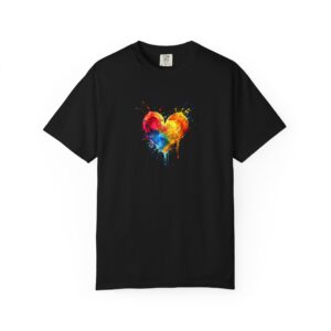 Tricou cu inimă plină colorată – bumbac 100% alb sau negru, pentru copii și adulți