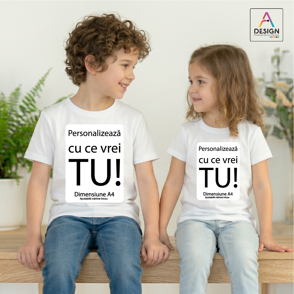 Tricouri albe personalizate pentru copii fete si baieti din bumbac moale cu imprimeu colorat
